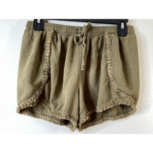 Mossimo Womens Short Shorts Size Medium Olive Green Fringed Cuffs Accents